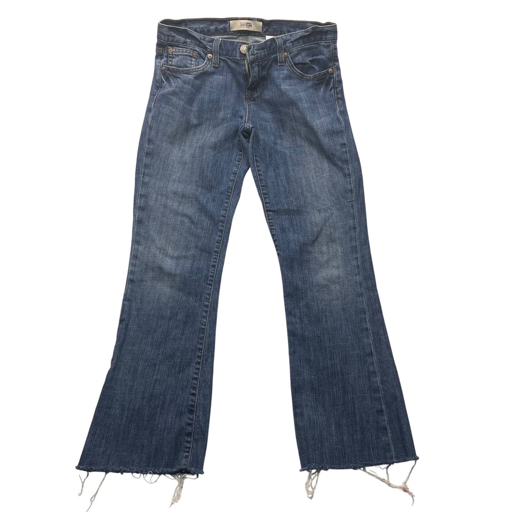 Gap Original Flare Jeans Blue Medium Wash Low Rise‎ Raw Hem Size 4/27 Stretch